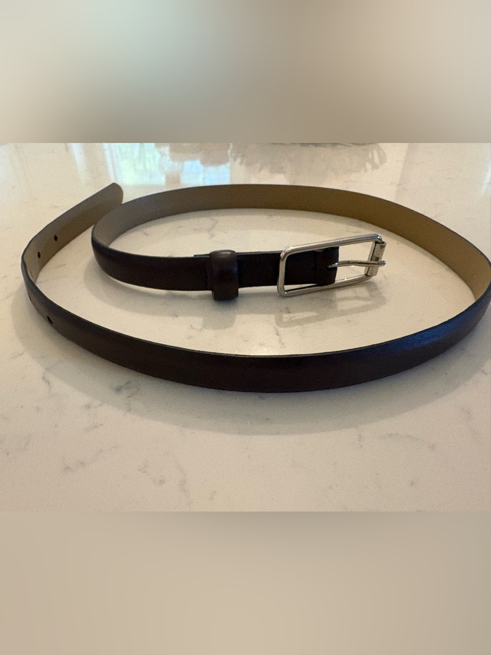 Banana Republic Slim Dark Brown Leather Belt with Silver Buckle, Size Medium